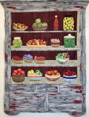 Art quilt pattern, fruit veggie cupboard