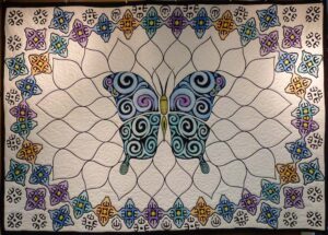 Art quilt, painted butterfly