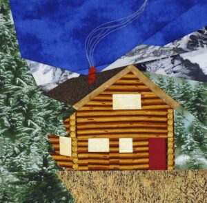Mountain log cabin quilt block