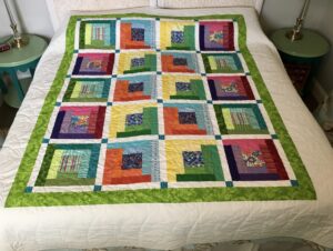 Queen bed quilt, Caribbean brights