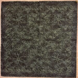 Wholcloth quilt, black with green quilting