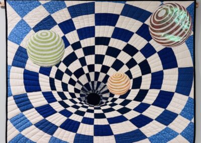 3D optical illusion, depth in a funnel, floating orbs